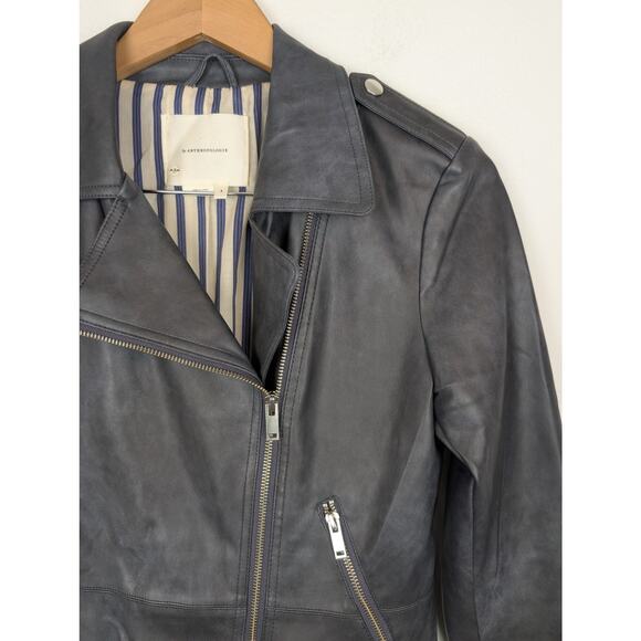 Anthropologie Vegan Leather Jacket Peplum Asymmetrical Moto Gray Size S - Picture 5 of 14